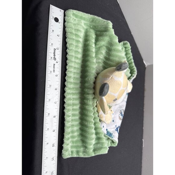 Yellow Giraffe Baby Lovey Blanket With Plush Toy  OEKO-TEX Certified  Green Ribb - Picture 7 of 7
